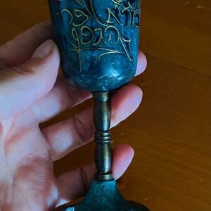 Vintage Brass and Green kiddish cup